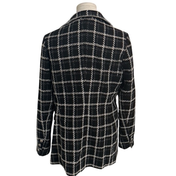 RACHEL ZOE Black White Plaid Jacket Silver Buttons Work Party Preppy Size M - Picture 2 of 6